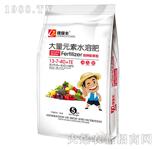 高鉀膨果型大量元素水溶肥料13-7-40+TE-綠保豐-潤(rùn)儂清