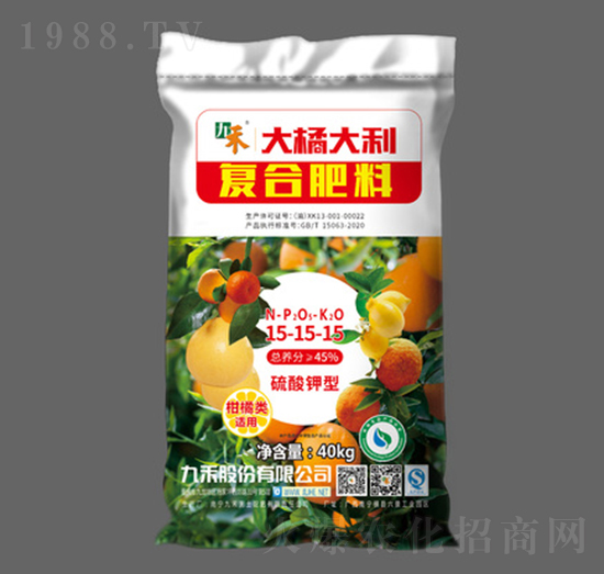 柑橘類(lèi)適用硫酸鉀型復(fù)合肥料15-15-15-大橘大利-九禾股份